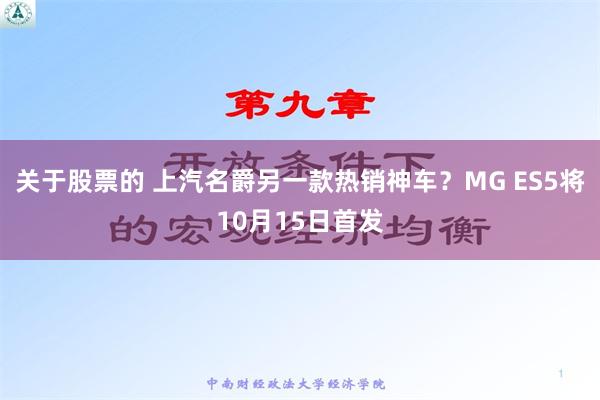 关于股票的 上汽名爵另一款热销神车？MG ES5将10月15日首发