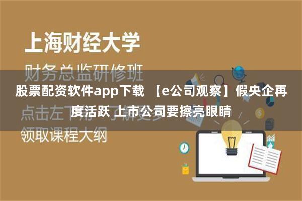 股票配资软件app下载 【e公司观察】假央企再度活跃 上市公司要擦亮眼睛