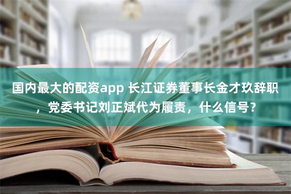 国内最大的配资app 长江证券董事长金才玖辞职，党委书记刘正斌代为履责，什么信号？